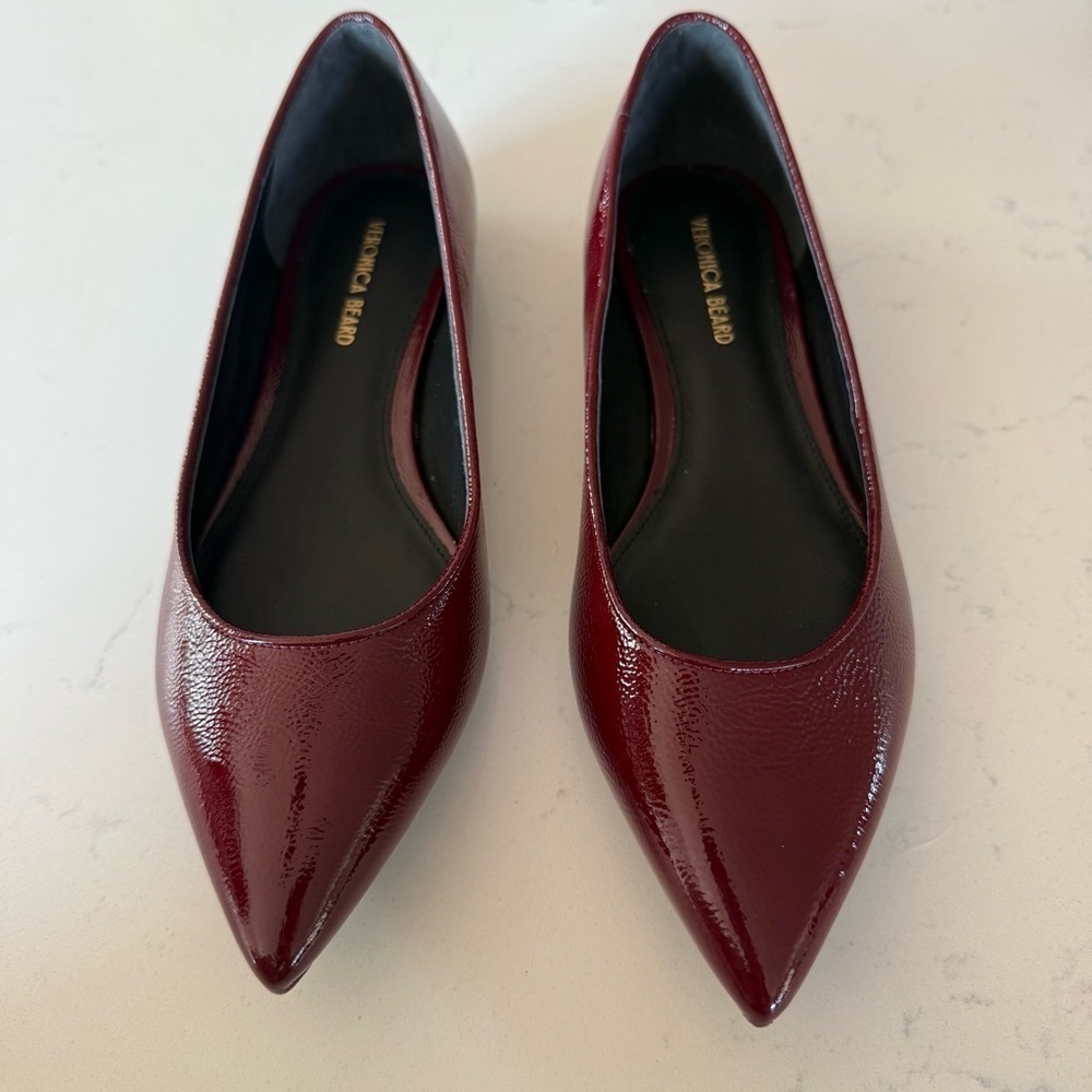 New Veronica Beard Suzanne Pointy Toe Red Patent Leather Flats Size: 6